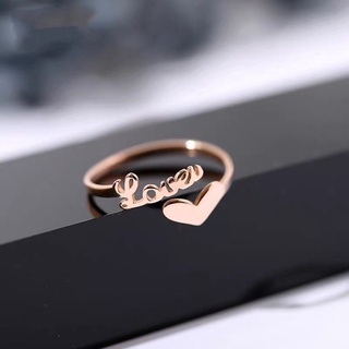 Nhẫn phiên bản Hàn Quốc chữ rỗng LOVE | Nhẫn thép titan vàng hồng 18k | Nhẫn thép titan