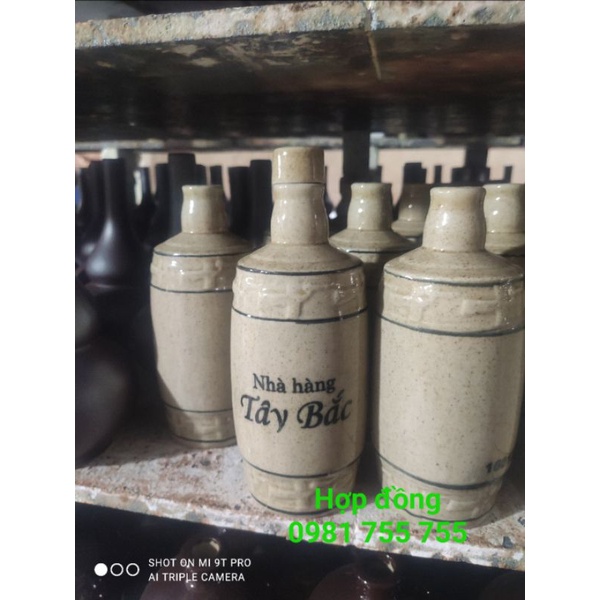 Bộ Bình và 10 chén uống rượu men bóng Bát Tràng 500ml - 02