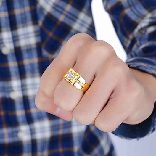 Nhẫn Hở Mạ Vàng 24K Đính Kim Cương Nhân Tạo Cho Nam