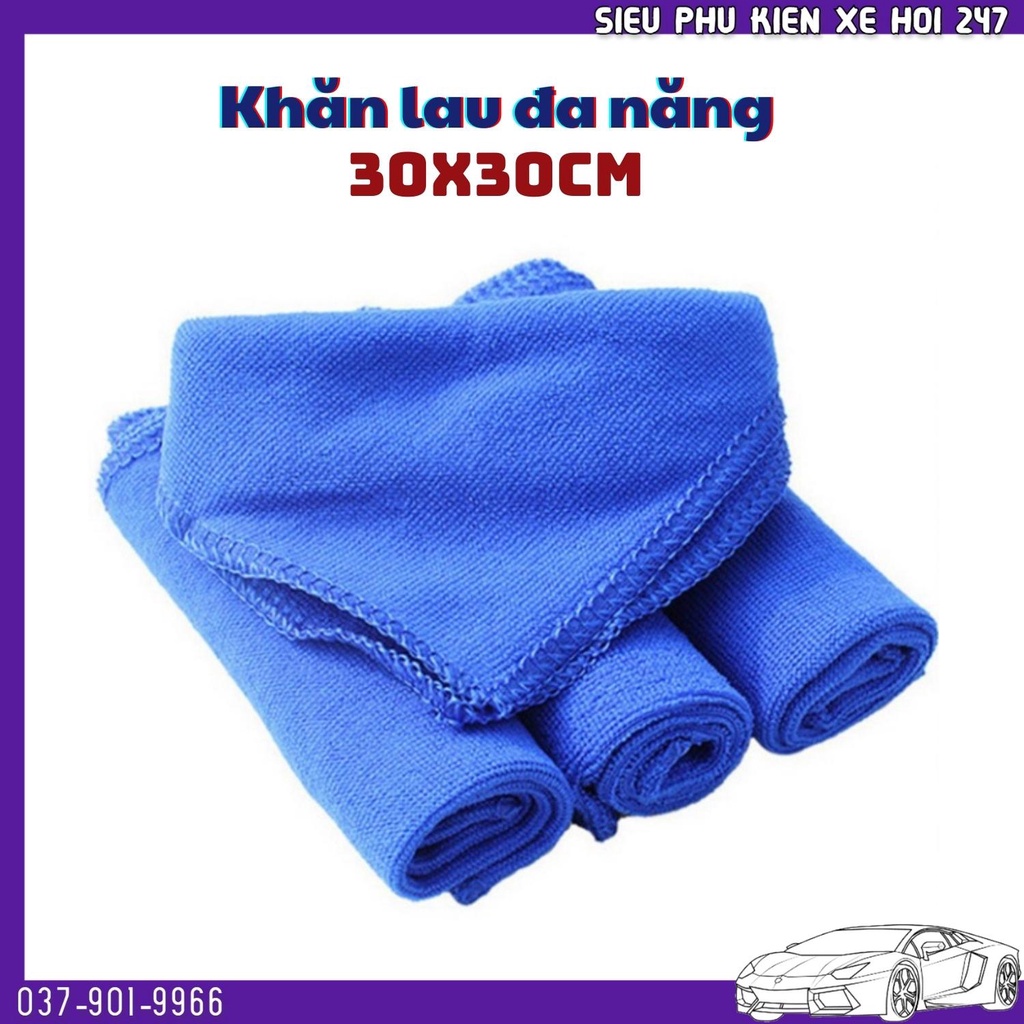 Khăn lau xe lau chùi đa năng 30x30cm màu xanh HÀNG TẶNG