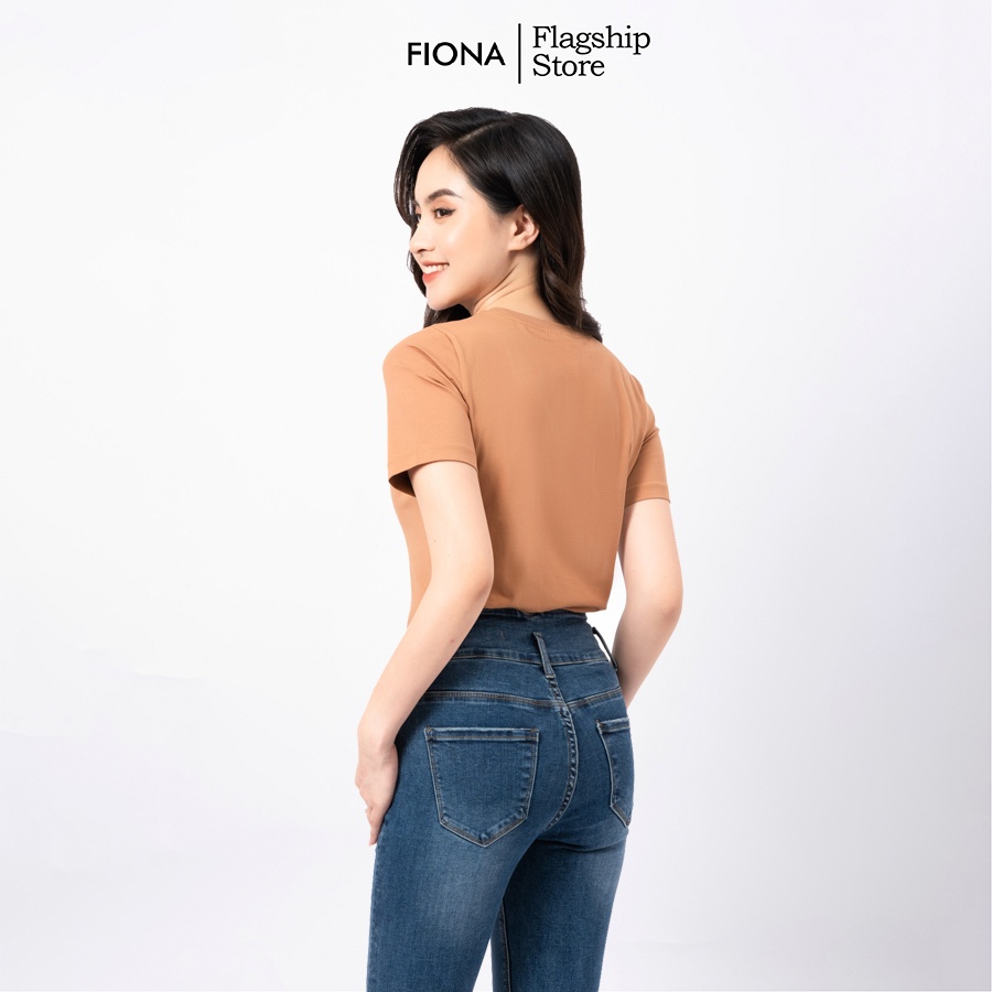 Áo cotton nữ cổ tròn FIONA, Áo phông nữ cao cấp, áo thun nữ cộc tay vai thêu hoa F521196