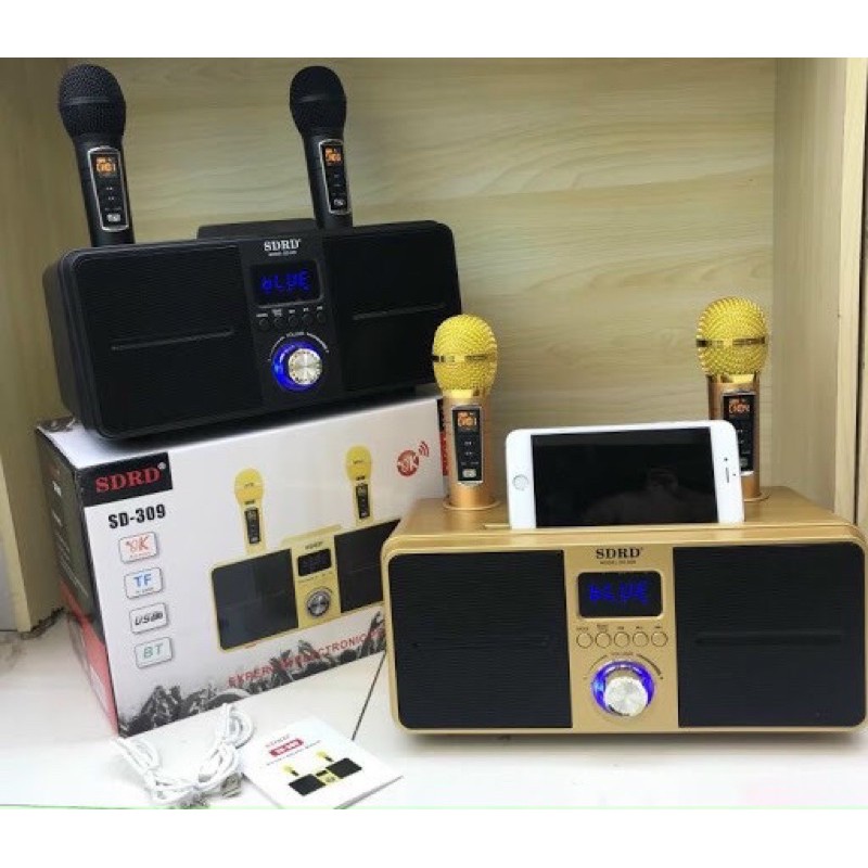 loa karaoke bluetooth SDRD 309 mẫu 2021 tặng kèm 2 mic ko dây