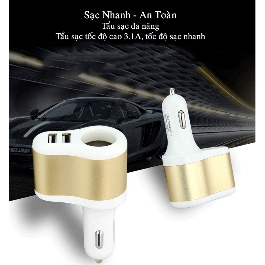 Tẩu sạc ô tô 1 cổng tẩu 2 chân usb tích hợp công nghệ sạc nhanh 3.1A phù hợp với iphone và android