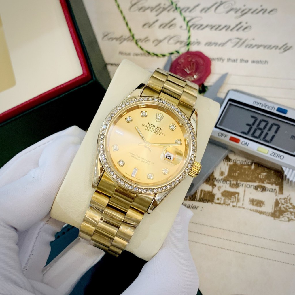 Đồng hồ Nam rolex, mạ màu, viền dimand, tặng box, bảo hành 12 tháng.