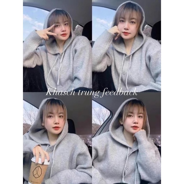 Áo khoác len cadigan mũ