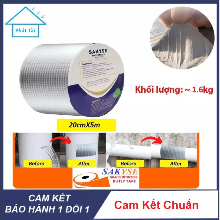 Băng Keo Chống Thấm Dột Cao Cấp Công Nghệ Nhật Bản - Khổ 20cmx5m - Băng Keo Siêu Dính Chống Thấm Sakyse