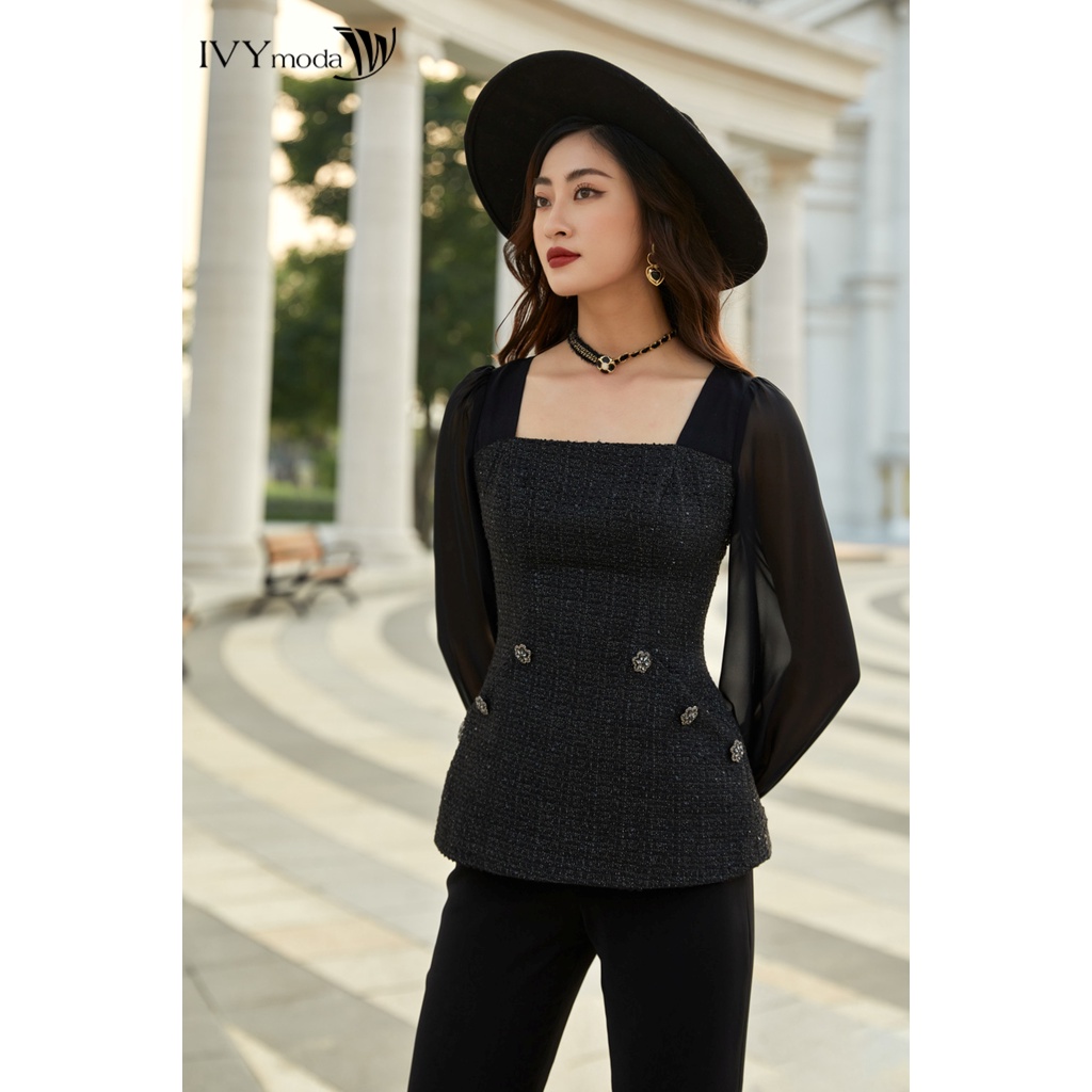 Áo sơ mi nữ cổ vuông IVY moda MS 17B9115