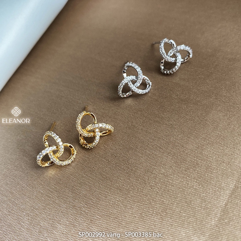 Bông tai nữ chuôi bạc 925 Eleanor Accessories đính đá xoắn ba cánh nhỏ xinh phụ kiện trang sức 2992