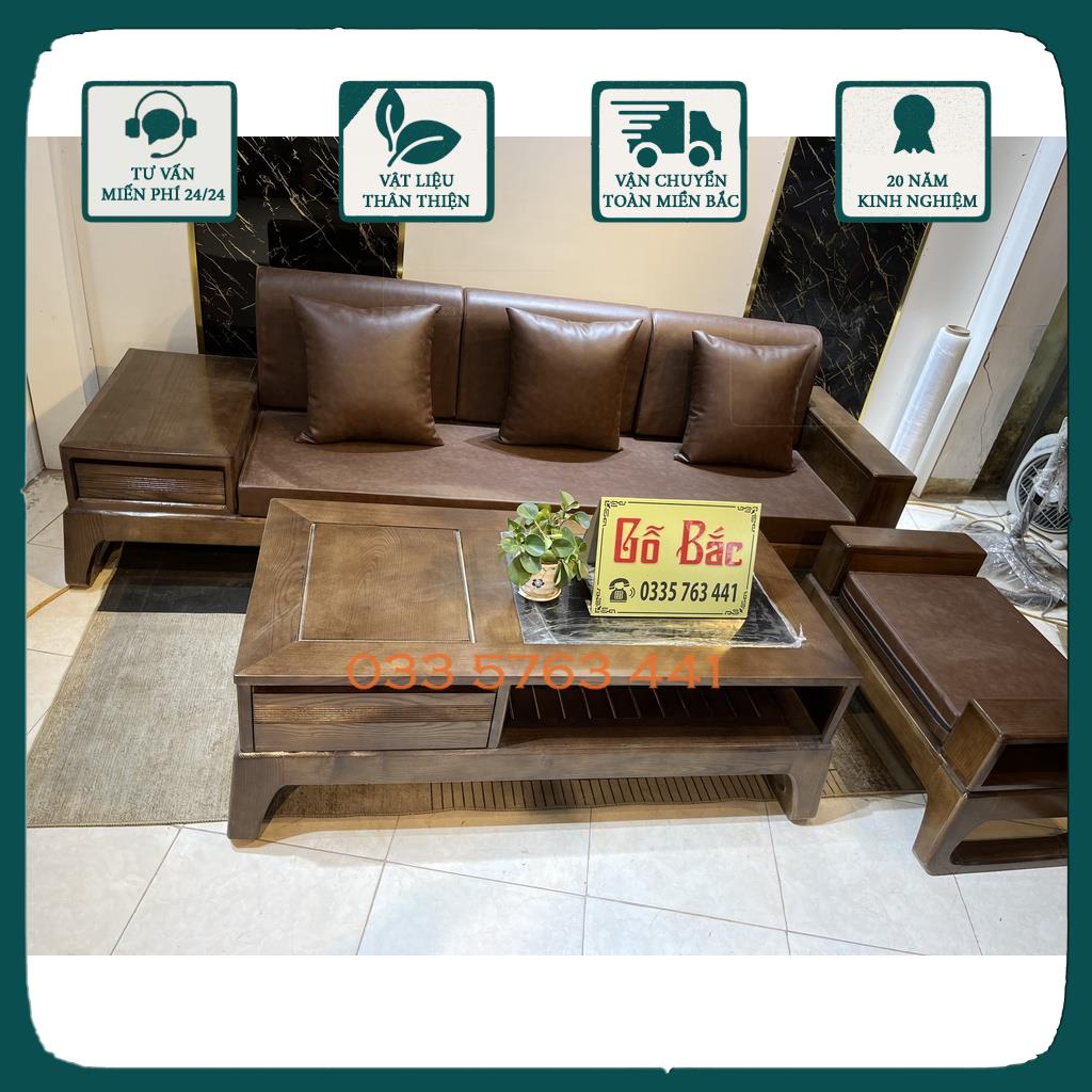 Sofa 3 món chân quỳ gỗ sồi Nga 100% nhỏ gọn, giá tại xưởng - ghế sofa mini cho phòng khách chung cư