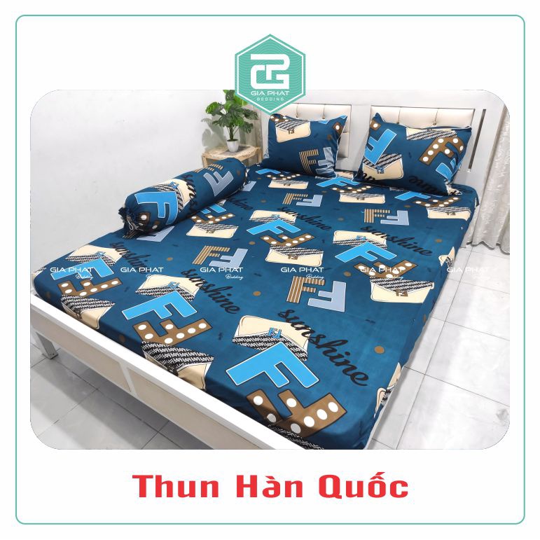 Bộ Ga Gối Thun Lạnh Hàn Quốc {4 Món } họa tiết F2  ( 1 ga bọc + 2 vỏ gối nằm + 1 vỏ gối ôm )