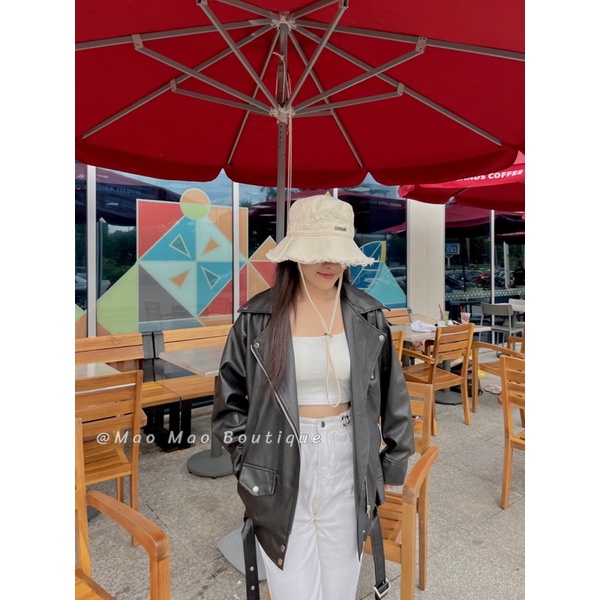 ÁO KHOÁC DA DÁNG RỘNG kèm đai Mao Mao Boutique