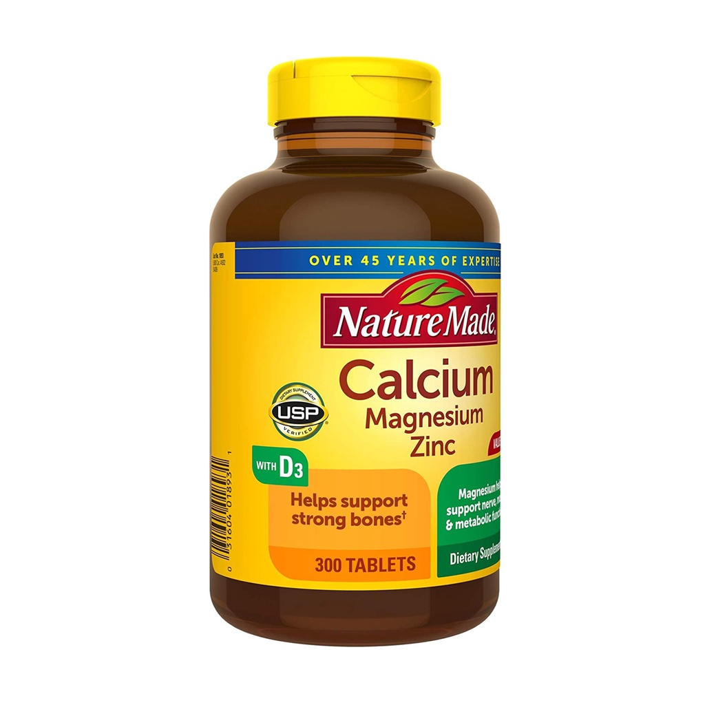 Viên uống bổ sung canxi Nature Made Calcium Magnesium Zinc With vitamin D 300 của Mỹ