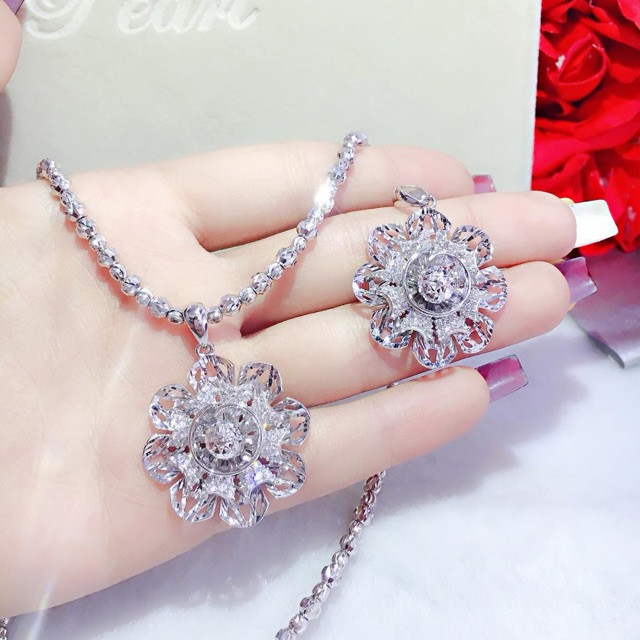 Dây chuyền bi mặt hoa văn, chất liệu bạc ý xi kim cao cấp DC0358