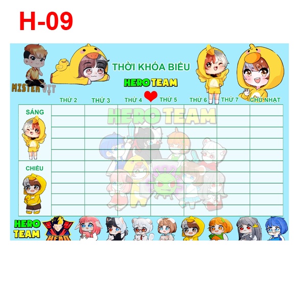 Thời khóa biểu Hero Team (8 nhân vật)