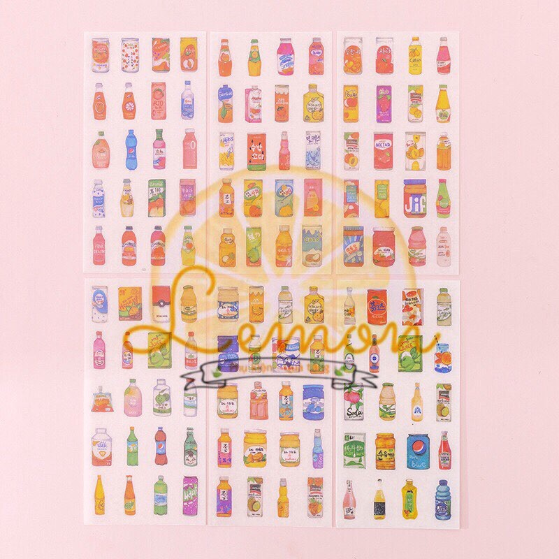 Set 6 tấm sticker dán đồ uống