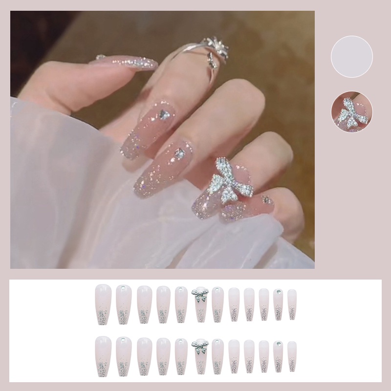 Set 24 móng tay giả đính nơ thời trang dành cho nữ