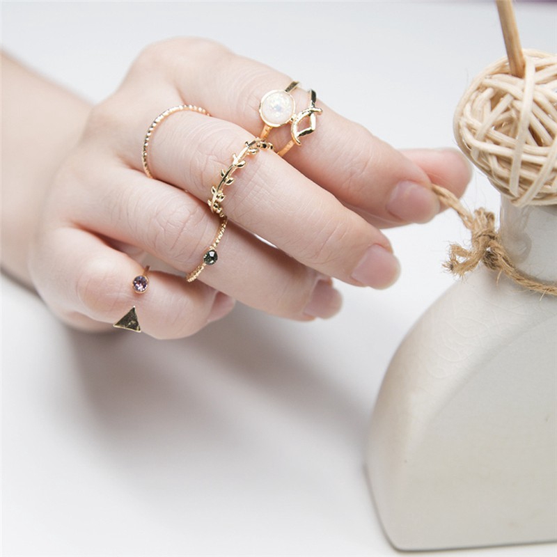 5 Pcs/ Set Delicate Vintage Bohemian Gypsy Ring Set Geometric Joint Finger Knuckle Rings