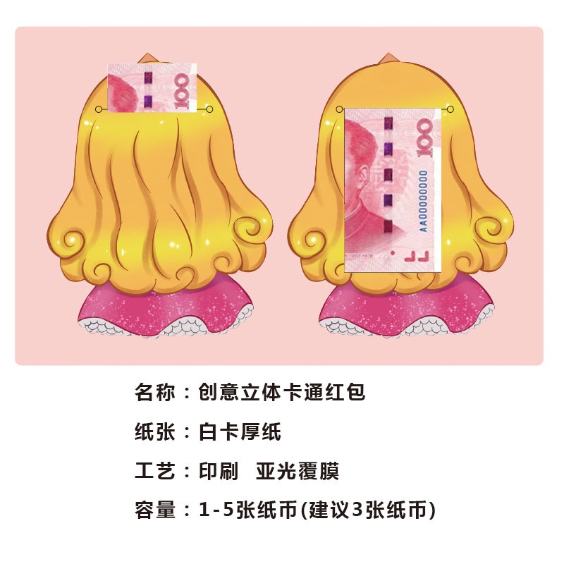 Bộ 5 Bao Lì Xì Đỏ Hình Công Chúa Hoạt Hình
