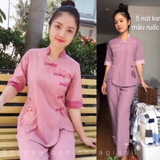 Ms627 đồ lam đi chùa # mẫu 5 nút# quần áo nữ