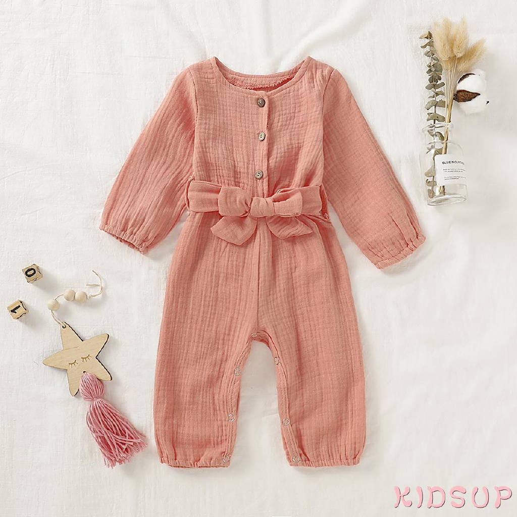 Bộ jumpsuit bằng cotton lanh cho bé gái