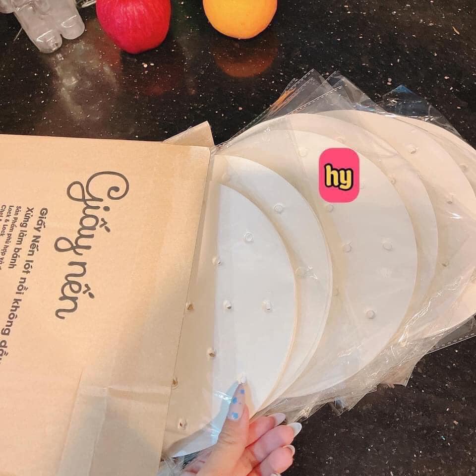 100 tờ Giấy nến đục lỗ Giấy nến tròn lót xửng hấp, nồi chiên không dầu, hấp bánh bao