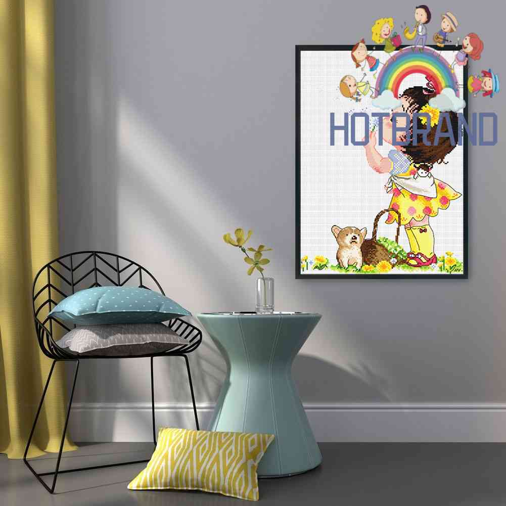 Bộ Tranh Thêu Chữ Thập 11CT DIY Hình Cô Gái Và Động Vật