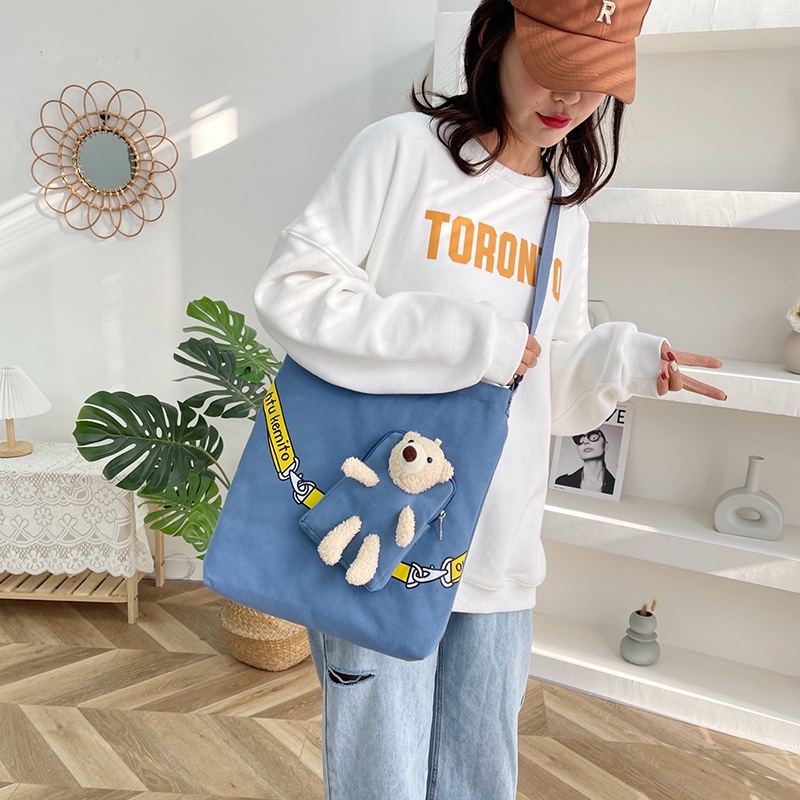 Mới Túi Xách canvas Sức Chứa Lớn In Hình Gấu Cho Nữ