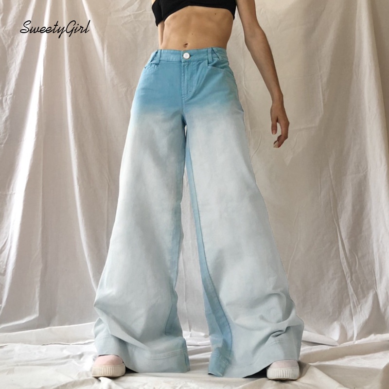 Quần Jeans Ống Rộng Lưng Thấp Màu Gradient Thời Trang Cho Nữ 2022