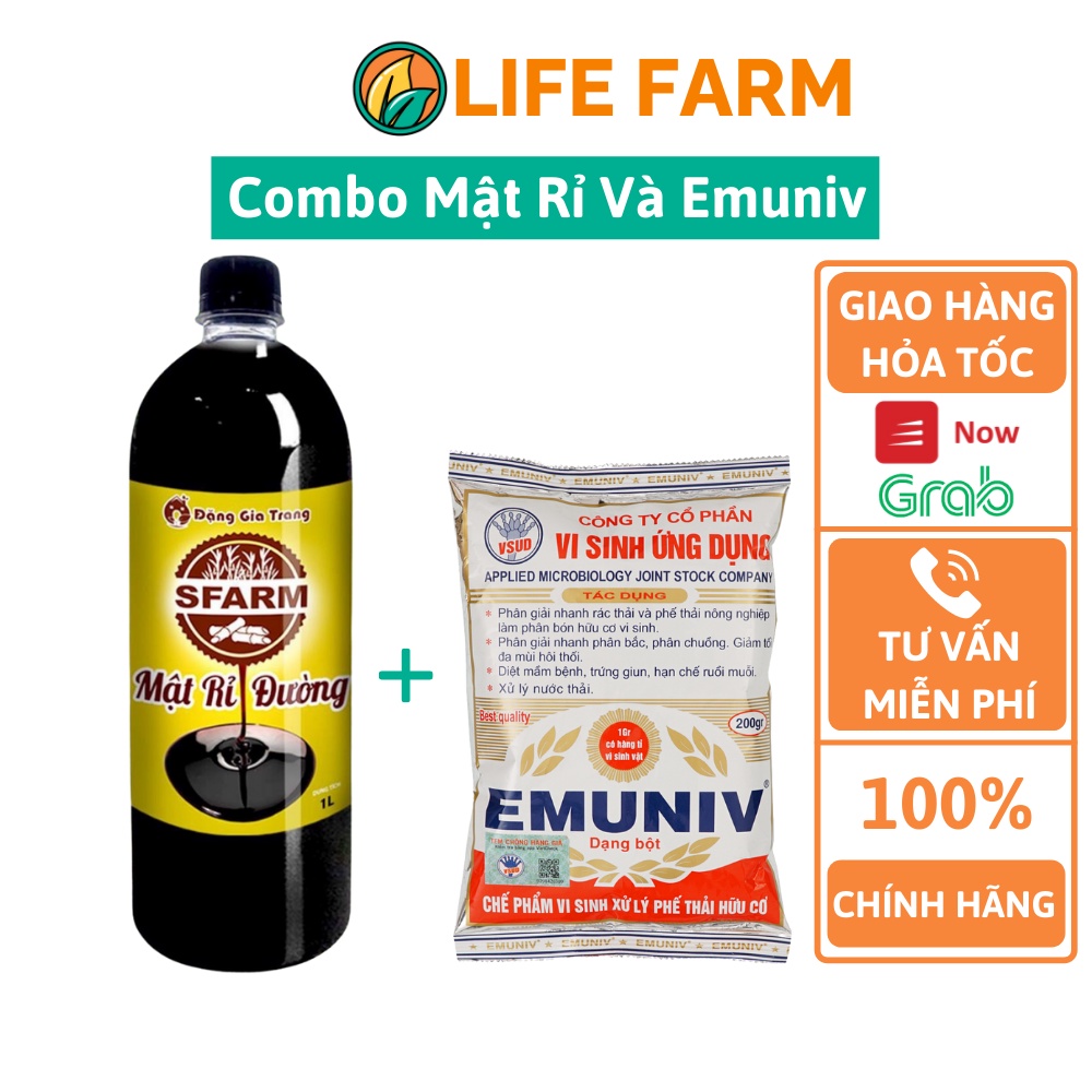 Combo Mật Rỉ Đường SFARM Và Chế Phẩm Emuniv Chuyên Dùng Ủ Rác, Ủ Phân.