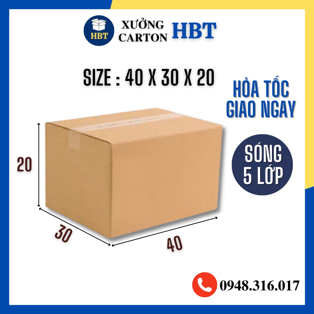 Thùng carton chuyển nhà 40x30x20 5 lớp size to, hộp giấy carton đóng gói hàng size lớn giá rẻ