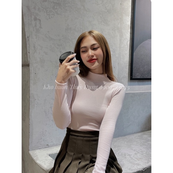 Áo cổ lọ tay dài len gân