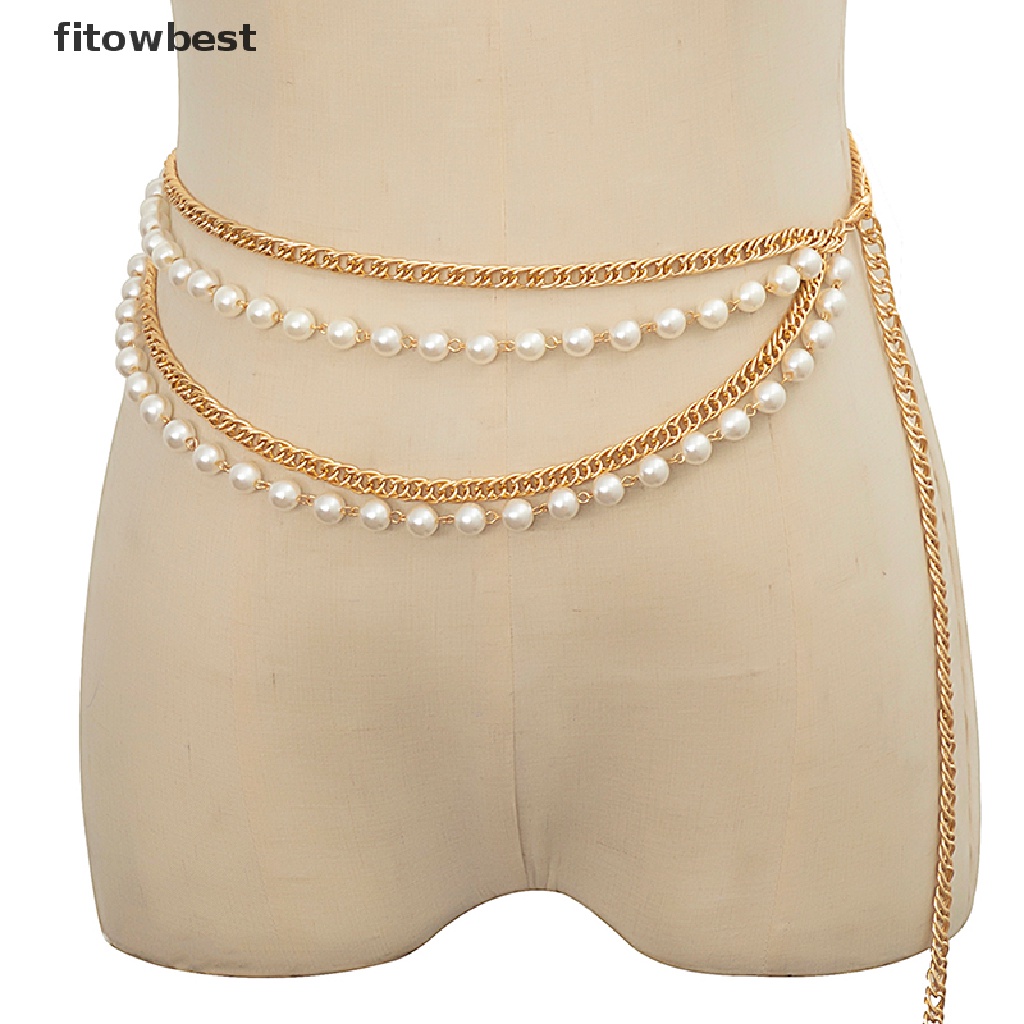 Thắt Lưng Dây Xích Tua Rua Nhiều Lớp Đính Hạt Ngọc Trai Cho Nữ