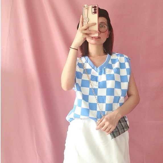 Áo GILE SAM CLO nữ ulzzang thu đông freesize Hoạ tiết CARO hot phong cách Hàn Quốc