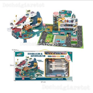 (Sẵn hàng) Bãi Đậu Xe Thông Minh Kết Hợp Cuộc Phiên Lưu Khủng Long 2IN1 - Trò Chơi Trí Tuệ Cao Cấp Cho Bé Kèm Pin