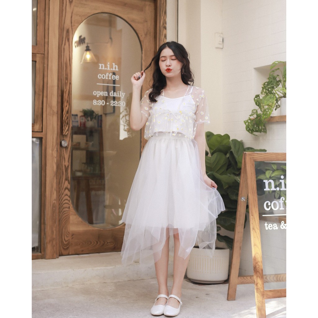 Chân váy đi chơi dự tiệc splited skirt chân váy tulle cắt xẻ caocaobycaochen