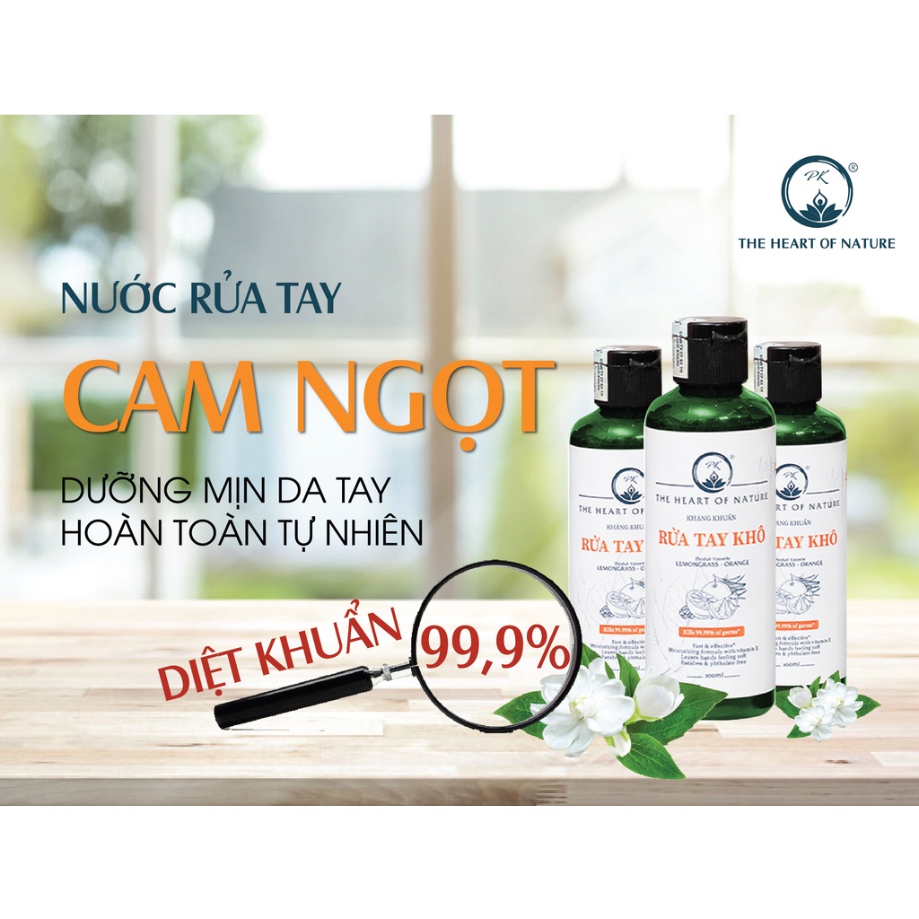 Nước rửa tay khô tinh dầu Cam PK 100ML, kết hợp tinh dầu tràm trà, diệt khuẩn 99,9%