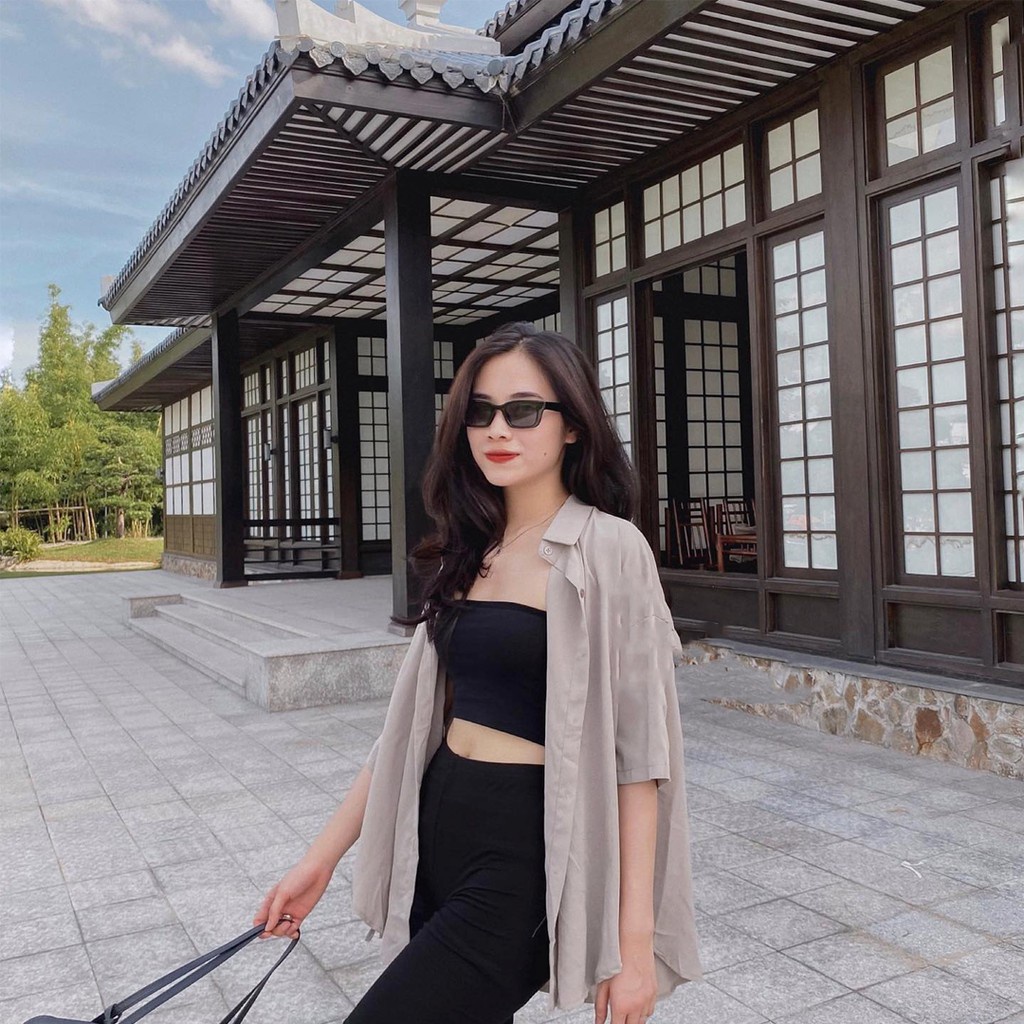 Áo sơ mi nữ form rộng tay lỡ buộc dây 2 bên, áo sơ mi cách điệu