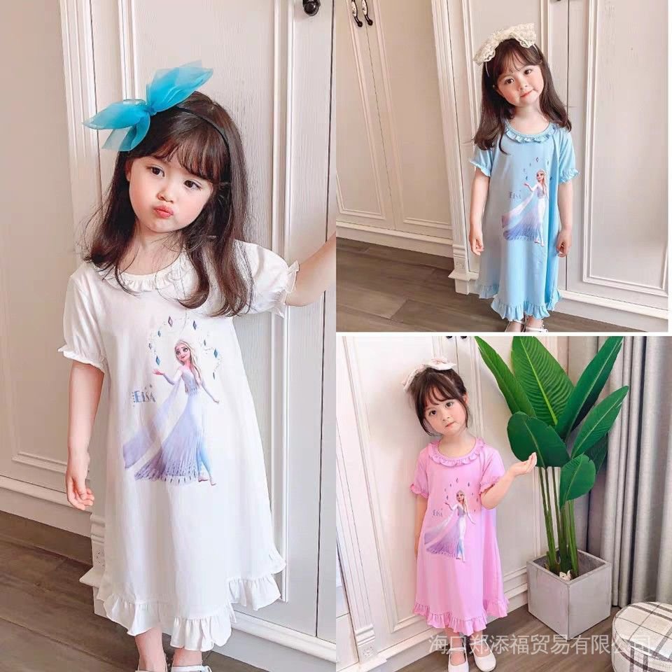 Đầm Ngủ Cotton Tinh Khiết In Hình Công Chúa Elsa Trong Phim Frozen Cho Bé Gái