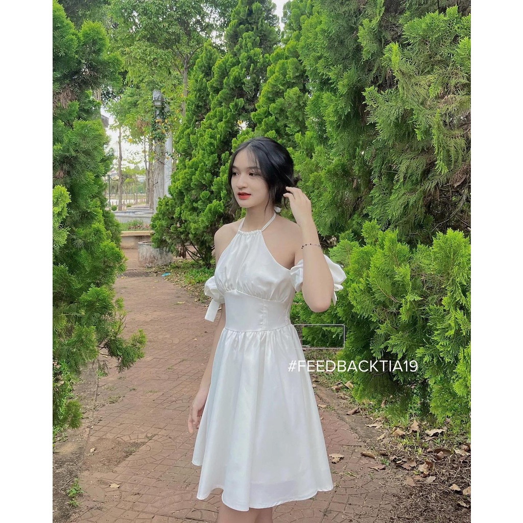 Đầm maxi Cổ Yếm Nữ 🌸FREESHIP🌸 Váy tay bồng bánh bèo tiểu thư siết eo dáng chữ a kiểu hàn quốc Ulzzang