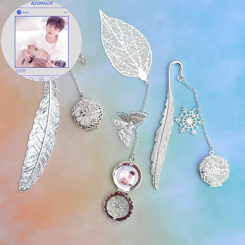 Bookmark lông vũ gắn điệp lá TFBOYS DỊCH DƯƠNG THIÊN TỈ VƯƠNG NGUYÊN VƯƠNG TUẤN KHẢI idol thần tượng kim loại mỏng