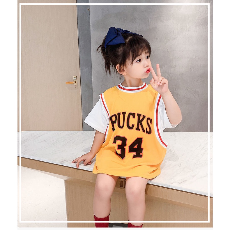 Đầm thun tay ngắn phong cách thể thao thời trang dành cho bé gái