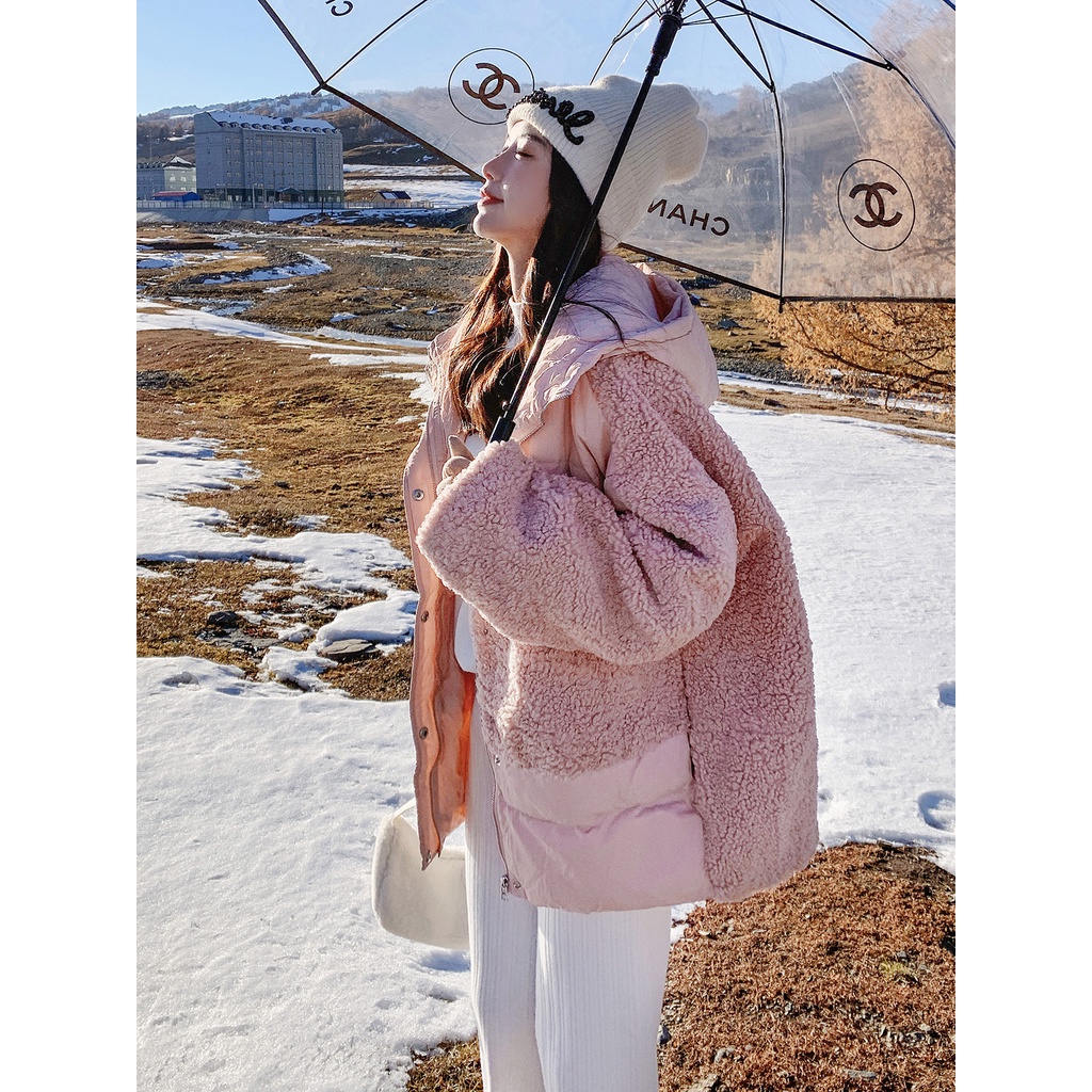 ❄❄Áo Khoác Khâu Lông Cừu Thiết Kế Có Mũ Trùm Đầu Ấm Áp❄❄❄