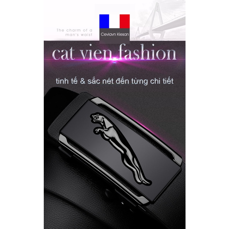 Thắt Lưng Nam Cieviavn Kiesan 3.3cm Khóa Tự Động hình con báo nổi Cao Cấp Dây Nịt Nam Da thật Mạ Vàng Bạc Nam Tính