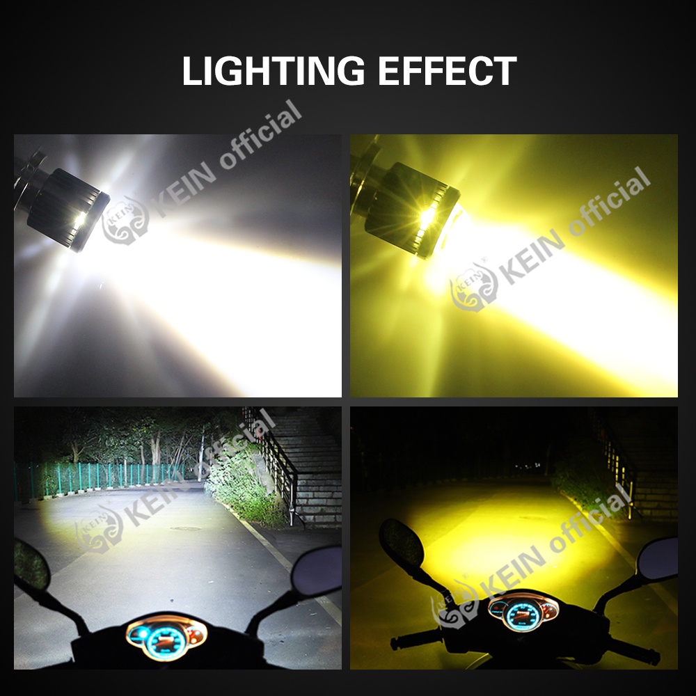 KEIN Hai Màu BA20D Đèn Pha LED Xe Máy H4 LED Đèn Pha Xe Máy Bóng đèn Pha Có Chùm Sáng Cao Xe Máy 3000K 6000K Xe Tay Ga Phụ Kiện ATV Ngưng Tụ Đèn Sương Mù