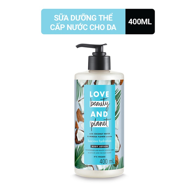 Sữa dưỡng thể LOVE BEAUTY &amp; PLANET chăm da mềm mịn Luscious Hydration với 100% dừa tươi organic 400ml