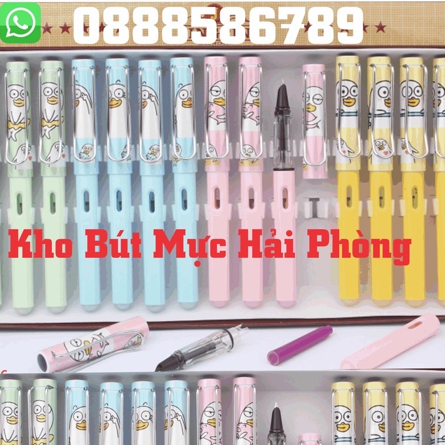 Bút máy xóa mẫu hình ngòi kim tinh, êm trơn, mài thanh đậm, lá tre