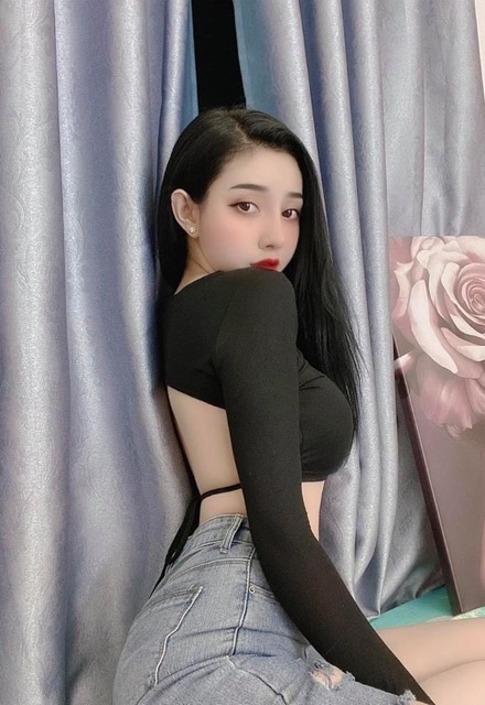Áo khoét lưng phối dây thắt nơ chất vải thun borip FreeSize dưới 53kg dành cho nữ