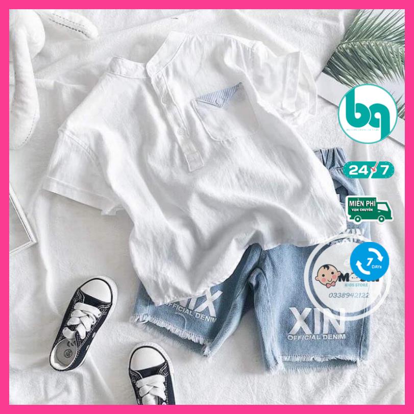 Set sơ mi cho bé, áo thun bé trai, áo chất đũi cho bé phong cách Hàn Quốc