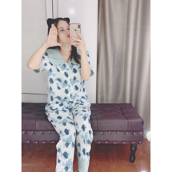 Bộ pijama Cổ sen 2 lá tay ngắn quần dài