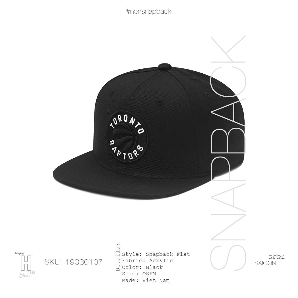 Mũ snapback thời trang nam màu đen cao cấp logo Raptors màu đen hàng chất lượng tiêu chuẩn xuất khẩu khóa gài bấm